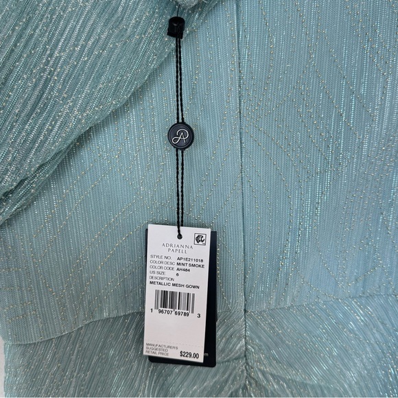 NWT Adrianna Papell Elegant Mint Green Evening Dress Crinkle Metallic Gown sz 6 - Picture 9 of 16